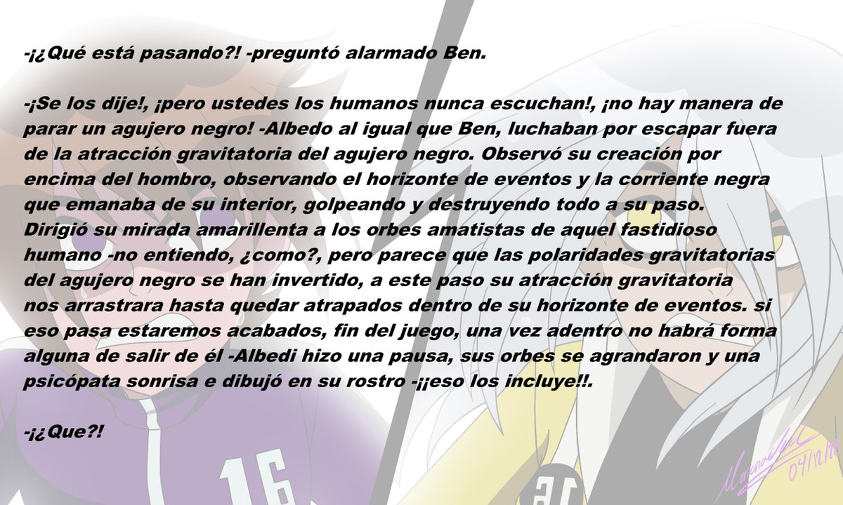 carmen_oda's tweet photo. Pequeño pedazo de mi fanfic: paradoja de gemelos.
Debo aclarar que Albedo es una macho galvan, atrapado en un cuerpo femenino de Alex... así que es comprensible que sea tan psicópata al casi provocar un genocidio... el pobre tiene problemas.
#paradojadegemelos #alex16 #omniverse https://t.co/duwClw30wS
