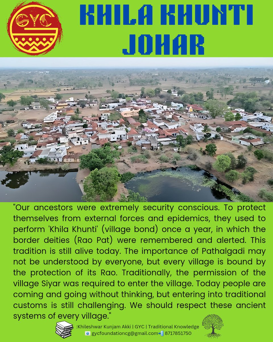 "Our ancestors were extremely security conscious. To protect themselves from external forces and epidemics, they used to perform 'Khila Khunti' (village bond) once a year, in which the border deities (Rao Pat) were remembered and alerted. This tradition is still alive today."
