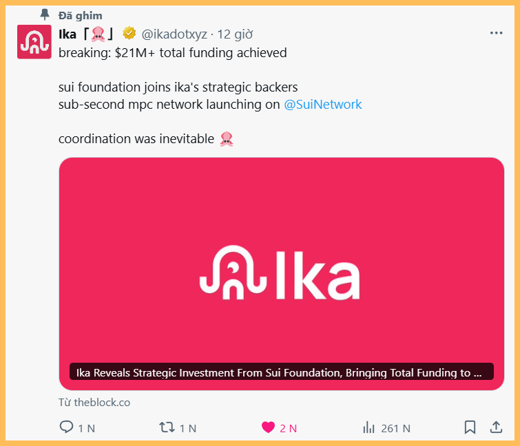 IKA KÊU GỌI 21 TRIỆU ĐÔ &amp; ĐỊNH GIÁ 600 TRIÊU ĐÔ &amp; CHIẾN LƯỢC LÀM AIRDROP

Ika là một mạng lưới MPC (Multi-Party Computation) song song nhanh nhất hiện nay chuẩn bị ra mắt trên Sui Blockchain. Hiểu một cách đơn giản thì Multi-Party Computation (MPC) là một kỹ