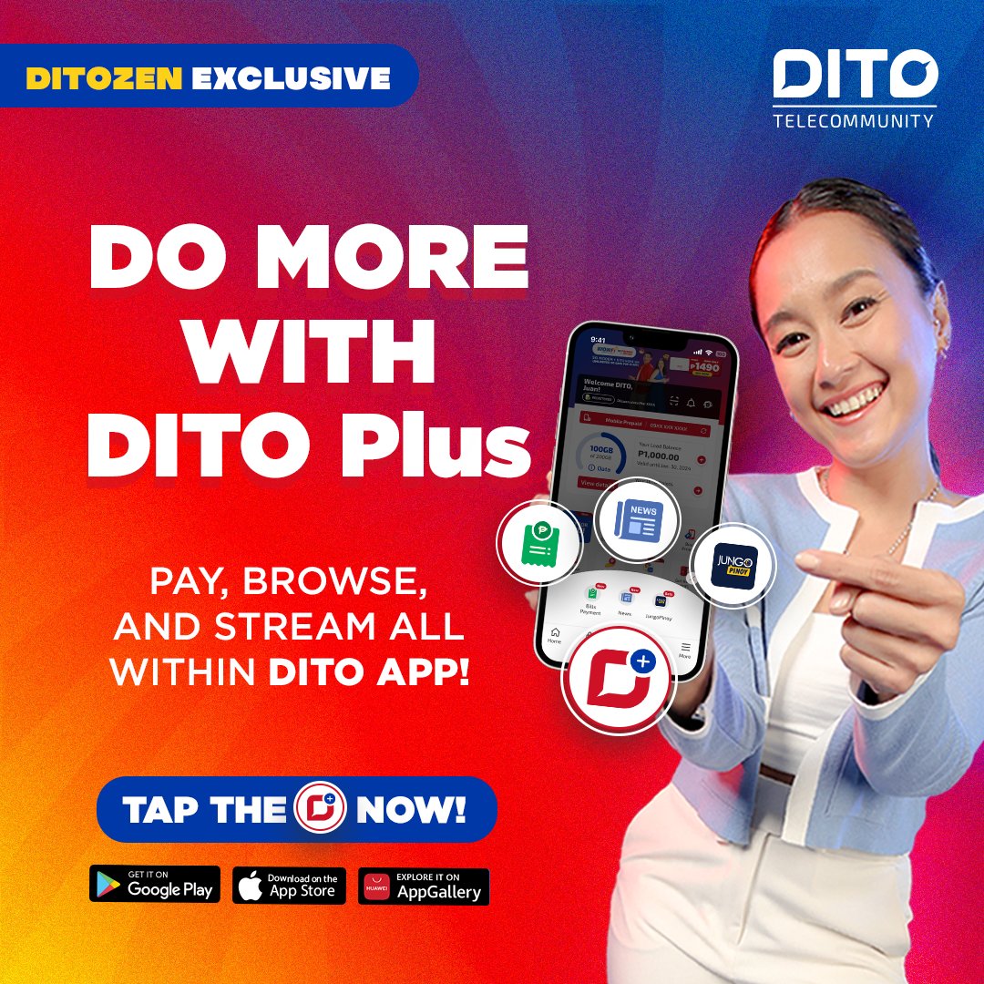 DITOphofficial's tweet photo. Why juggle apps when you can do more in one? From bills to binge watching, the DITO App is your new digital bestie! 👌📲

Stay connected, updated, and entertained -  all in one go! Try it all on the DITO App! https://t.co/h9s2WaJHm4

#DITOplus #DITOapp #DITOtelecommunity