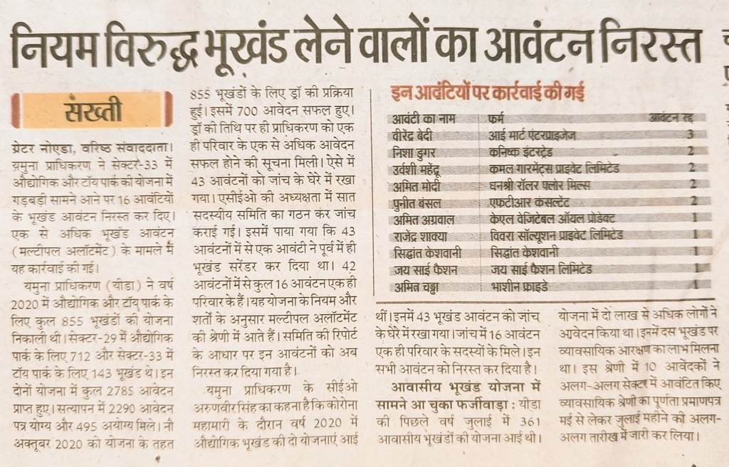वर्ष 2001 में <a href="/noida_authority/">NOIDA Authority</a> और वर्ष 2015 में <a href="/gdagzb/">GDA Ghaziabad</a> द्वारा पूर्व मे भी नियम विरुद्ध आवंटन किए गए है फिर यह आवंटन आज तक रद्द क्यो नहीं किए गए है
<a href="/CeoNoida/">CEO, NOIDA Authority</a> @atul_vats3 <a href="/CMOfficeUP/">CM Office, GoUP</a> <a href="/apnilonm/">अनिल त्यागी</a> @shivamjha_23 <a href="/sanjayguptaspr/">Sanjay Kumar Gupta</a> <a href="/drpallaviverma/">Pallavi Verma</a> <a href="/Deepanshu_RNEx/">Deepanshu Mittal</a> <a href="/DineshS56553128/">दिनेश-जमदग्नि-जर्नलिस्ट</a> <a href="/UPGovt/">Government of UP</a>