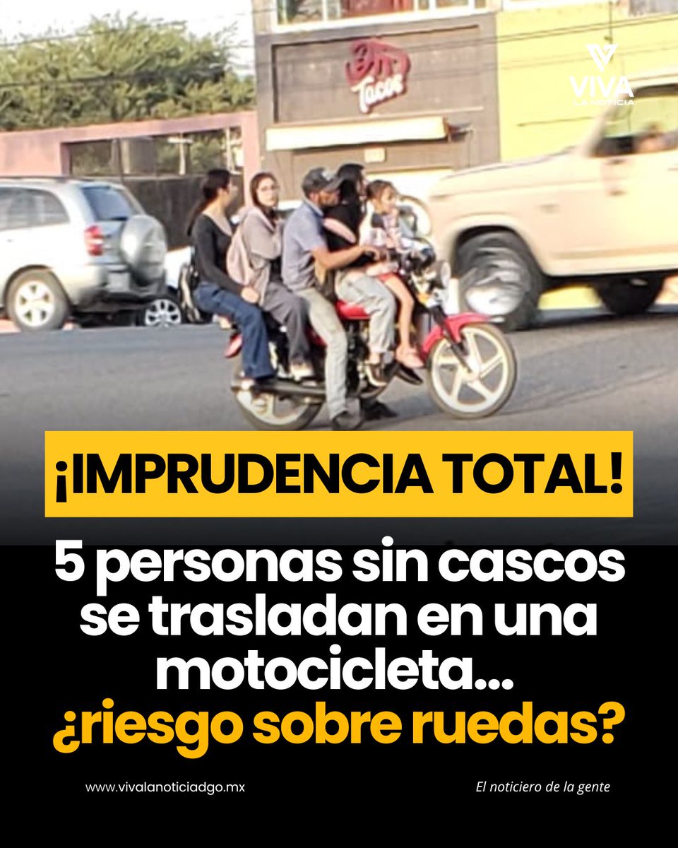 Cinco personas se trasladan en una motocicleta sin casco ni medidas de seguridad.

Una escena que se repite en muchas calles y que refleja la falta de conciencia sobre los riesgos viales.

Un momento de imprudencia puede costar la vida… ¿Qué opinan?

#VivaLaNoticia 🔰