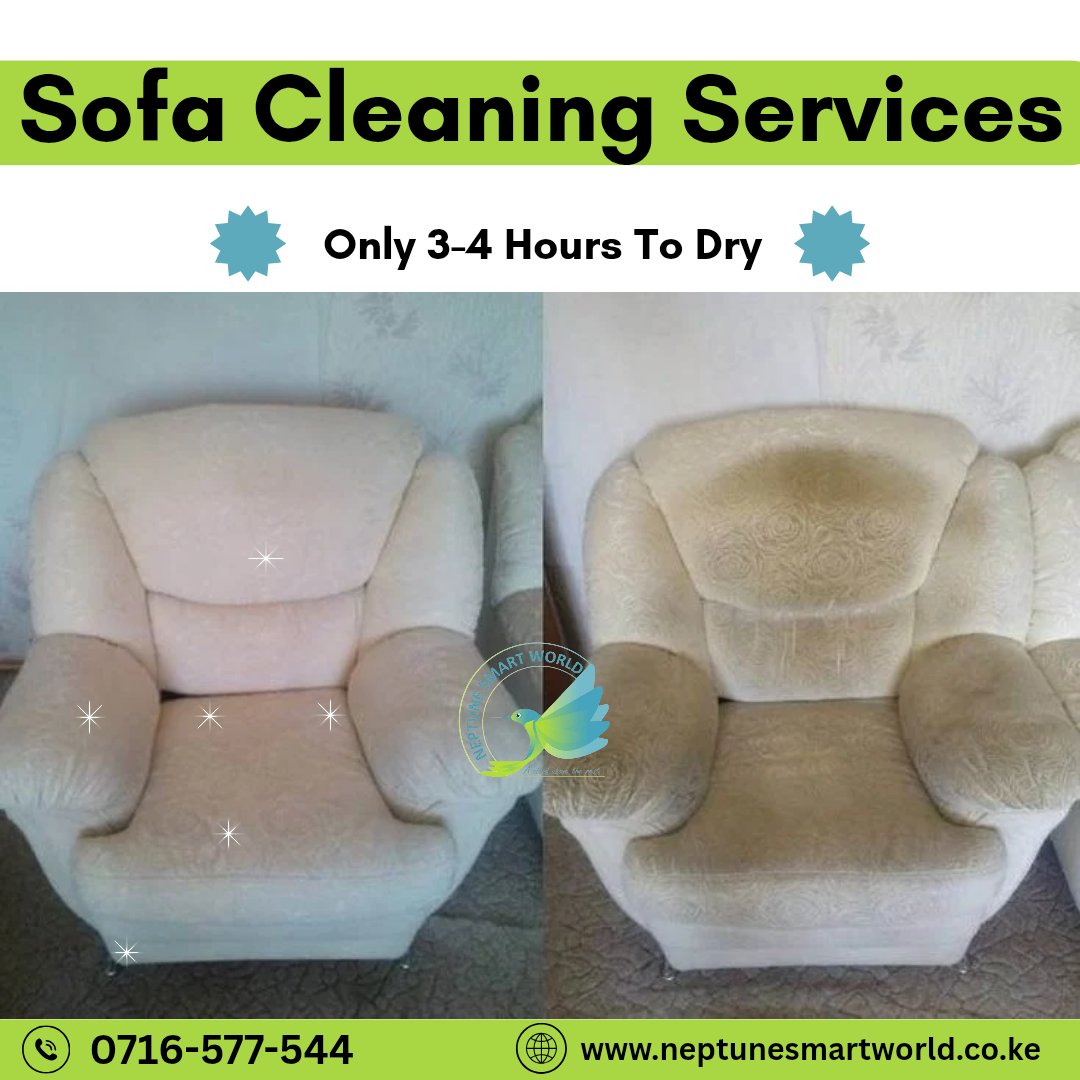 neptunesmtworld's tweet photo. Stains? Not on our watch! ๐๏ธโจ Get your sofaย deep-cleaned & fresh in 3-4 hours! ๐ Book now! #NairobiCleaning #SofaMagic #FastAndFresh https://t.co/IzP3PfEUmn