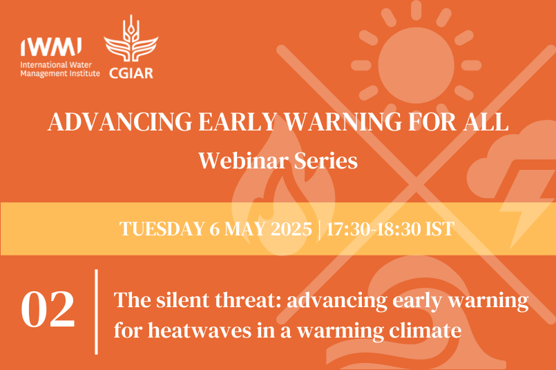 IWMI (@iwmi_) on Twitter photo 📢 IWMI is excited to host session 2 of the Advancing Early Warning for All global webinar series with <a href="/WMO/">World Meteorological Organization</a>, <a href="/WHO/">World Health Organization (WHO)</a>, <a href="/Indiametdept/">India Meteorological Department</a>, <a href="/ndmaindia/">NDMA India | राष्ट्रीय आपदा प्रबंधन प्राधिकरण 🇮🇳</a>, <a href="/TMCaTweetAway/">Thane Municipal Corporation - ठाणे महानगरपालिका</a>, <a href="/CEEWIndia/">CEEW</a> 📊
📆 6 May 2025
⏰ 14:00 CET / 18:30 IST
📍 Zoom: on.cgiar.org/4cOR9v0 📢 IWMI is excited to host session 2 of the Advancing Early Warning for All global webinar series with <a href="/WMO/">World Meteorological Organization</a>, <a href="/WHO/">World Health Organization (WHO)</a>, <a href="/Indiametdept/">India Meteorological Department</a>, <a href="/ndmaindia/">NDMA India | राष्ट्रीय आपदा प्रबंधन प्राधिकरण 🇮🇳</a>, <a href="/TMCaTweetAway/">Thane Municipal Corporation - ठाणे महानगरपालिका</a>, <a href="/CEEWIndia/">CEEW</a> 📊
📆 6 May 2025
⏰ 14:00 CET / 18:30 IST
📍 Zoom: on.cgiar.org/4cOR9v0