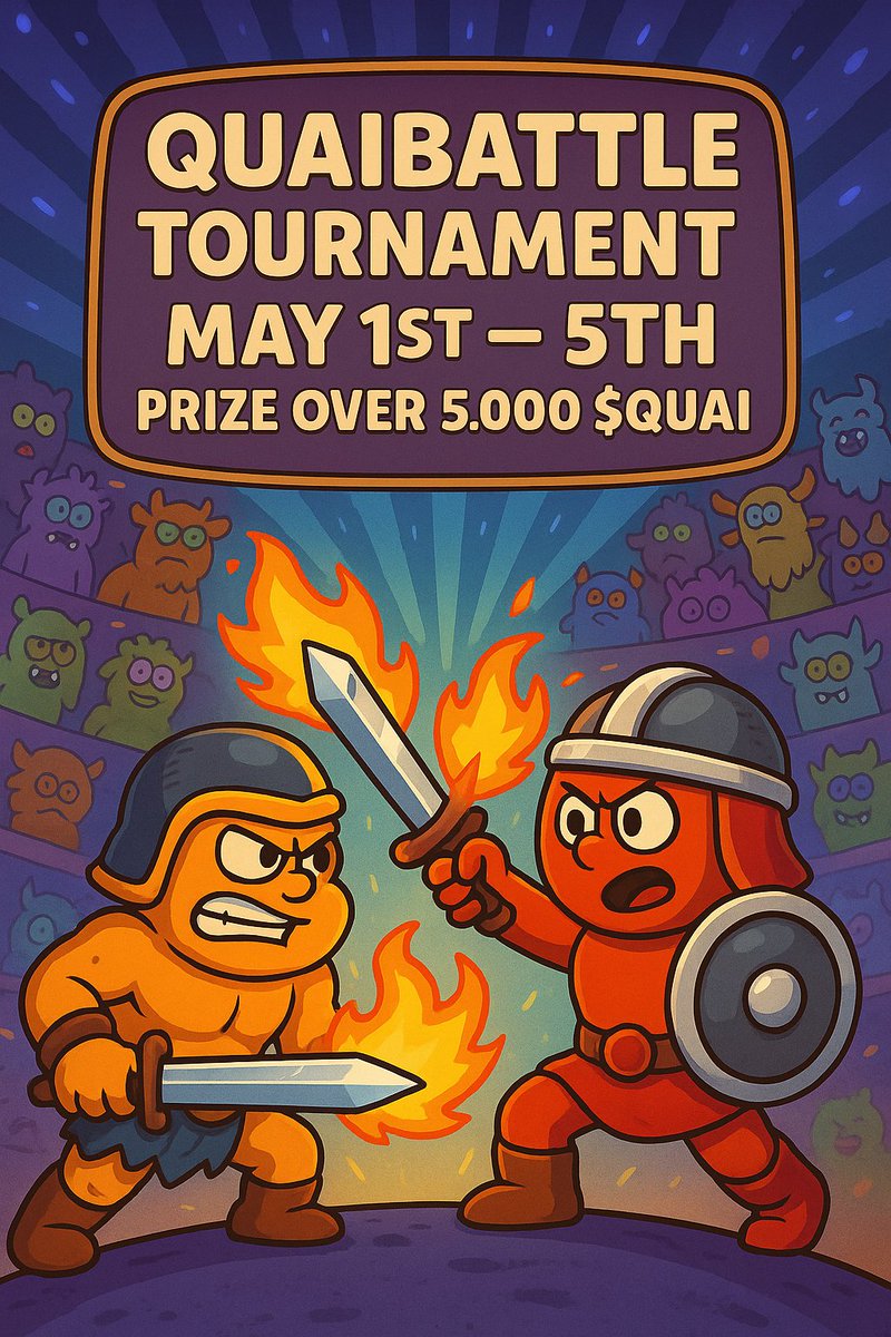 QuaiBattle's tweet photo. The QuaiBattle Tournament is officially set to launch!
🗓️ Mark your calendars: May 1st – May 5th
🏆 Over 5,000 $QUAI in prizes are up for grabs!
Get ready for epic battles, fierce monsters, and endless excitement.
Prepare your champions and join the fight for glory!
Stay tuned — more details coming soon!
