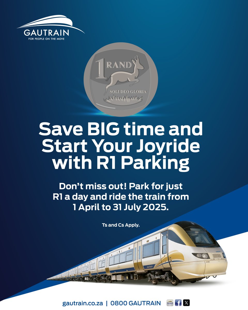 Gautrain (@thegautrain) on Twitter photo Save BIG time & start your joyride with R1 Parking. Give us a call on 0800 428 87246 or visit gautrain.co.za for more info. Terms and conditions apply. <a href="/Airports_ZA/">Airports Company SA</a> Save BIG time & start your joyride with R1 Parking. Give us a call on 0800 428 87246 or visit gautrain.co.za for more info. Terms and conditions apply. <a href="/Airports_ZA/">Airports Company SA</a>