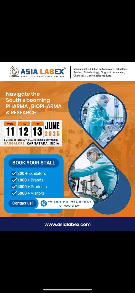 pharmautility's tweet photo. Get ready for #Asia #LabExpo #Bangalore, a leading laboratory exhibition and conference organised by #FenzaExhibitions! Join us for cutting-edge innovations, expert insights, and networking opportunities in the laboratory industry. Stay tuned for updates  and registration! https://t.co/GevgUuJn1r
