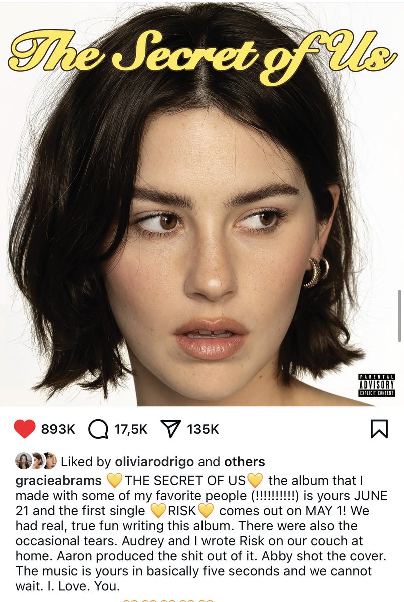 SpotifyGracie's tweet photo. One year ago today, @gracieabrams announced her sophomore album “The Secret of Us” via Instagram. https://t.co/IS4iqXLznZ