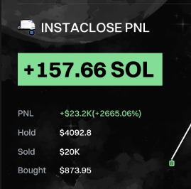 0xburgerboy's tweet photo. Having good tools and fast information can make you play #memecoins Someone using @gmgnai

found  #INSTACLOSE      got 💎💎25x  7 $SOL ->157 $SOL
CA：62tfw17rypGsYpw8yLefCKCFefLqPgMkWZvbehuXSA6g

Recommended @gmgnai setup method 👇

🌟K line tool:https://t.co/sozgi4pWSf
🌟 Signal group: https://t.co/PiigljhbLi