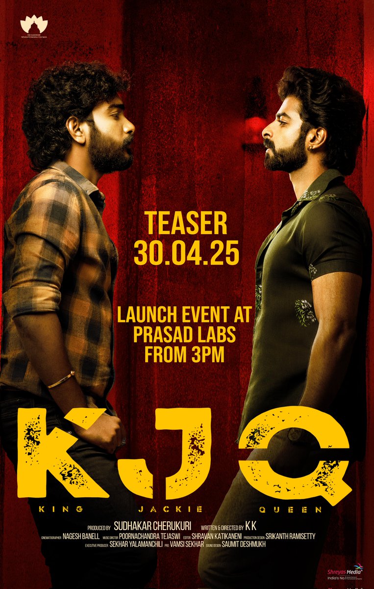 SLV Cinemas (@slvcinemasoffl) on Twitter photo Let the game of power begin 💥
#KJQTeaser out on 30th April, 2025 ❤🔥
📍Launch Event at Prasad Labs, 3PM Onwards
#KJQ
#KingJackieQueen
<a href="/Dheekshiths/">Dheekshith Shetty</a> @ViewsOfShashi #YuktiThareja #KK <a href="/sudhakarcheruk5/">sudhakar cherukuri</a> <a href="/Poornac38242912/">Poornachandra Tejaswi</a> <a href="/nagesh_banell/">Nagesh Banell</a> #ShravanKatikaneni <a href="/Sekhar4499/">Sekhar</a> <a href="/LyricsShyam/">Kasarla Shyam</a> Let the game of power begin 💥
#KJQTeaser out on 30th April, 2025 ❤🔥
📍Launch Event at Prasad Labs, 3PM Onwards
#KJQ
#KingJackieQueen
<a href="/Dheekshiths/">Dheekshith Shetty</a> @ViewsOfShashi #YuktiThareja #KK <a href="/sudhakarcheruk5/">sudhakar cherukuri</a> <a href="/Poornac38242912/">Poornachandra Tejaswi</a> <a href="/nagesh_banell/">Nagesh Banell</a> #ShravanKatikaneni <a href="/Sekhar4499/">Sekhar</a> <a href="/LyricsShyam/">Kasarla Shyam</a>