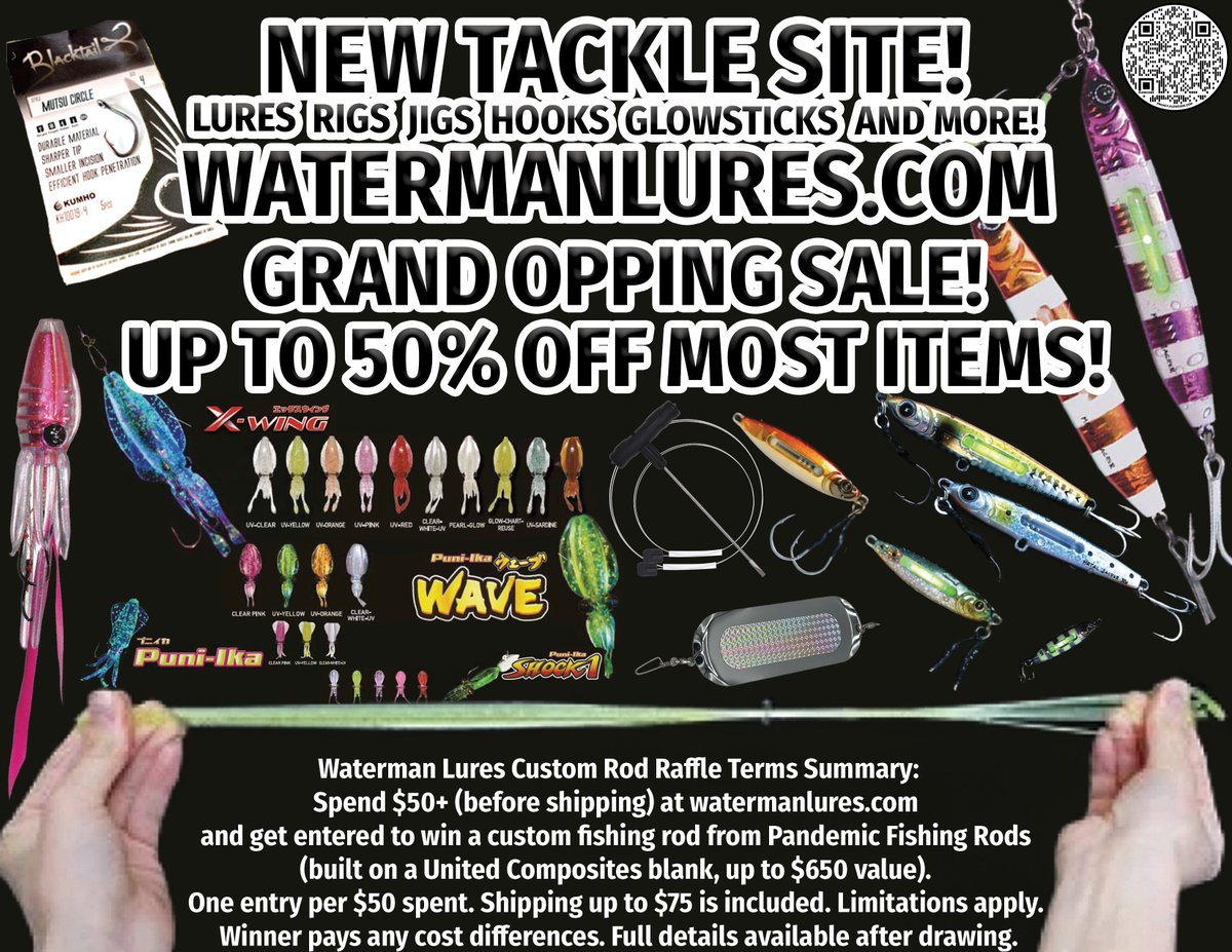 AWatermansLife's tweet photo. https://t.co/OmwiMCjMqC GRAND OPENING SALE!!!

Spend $50+ (before shipping) and get entered to win a custom fishing rod from Pandemic Fishing Rods (built on a United Composites blank, up to $650 value). One entry per $50 spent. Shipping up to $75 is included. Limitations apply. https://t.co/EOWbRj8xQq