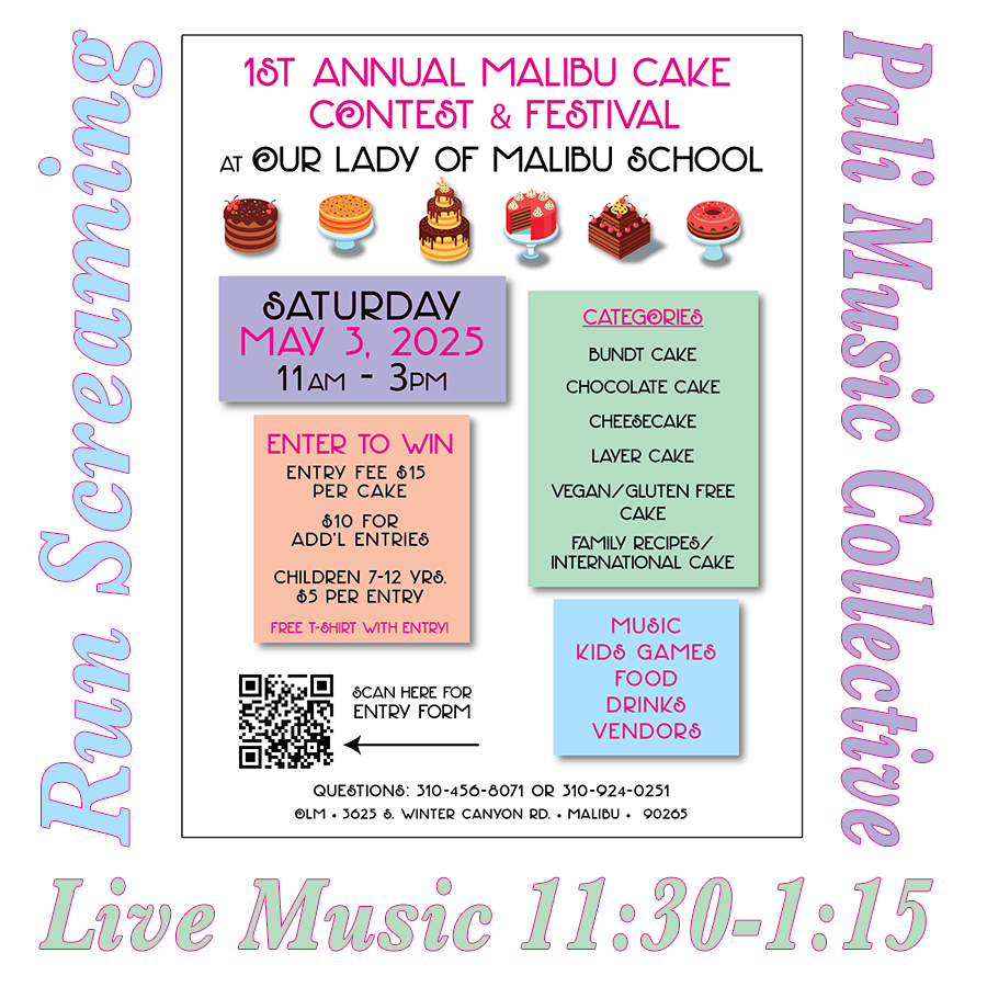 JonTompkins's tweet photo. 📷 TIME SLOT ANNOUNCED!
Run Screaming + Pali Music Collective will be bringing the sound to the 1st Annual Malibu Cake Contest &amp; Festival starting at 11:30AM on May 3rd!
📷 Live music
📷 Cake
📷 Coastal good vibes
Free + all ages = win.
#RunScreaming #MalibuMusic #May3Vibes https://t.co/0LifC4a8kR