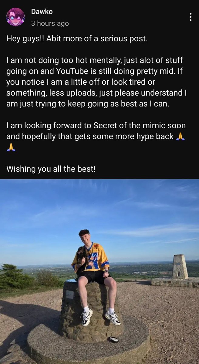 G0VannyG0's tweet photo. It genuinely makes me so sad how rough Dawko is doing man

He's one of the best youtubers literally ever, yet he doesn't get nearly the amount of views he deserves

He's also genuinely one of the nicest youtubers too https://t.co/taDRQ2tGbU
