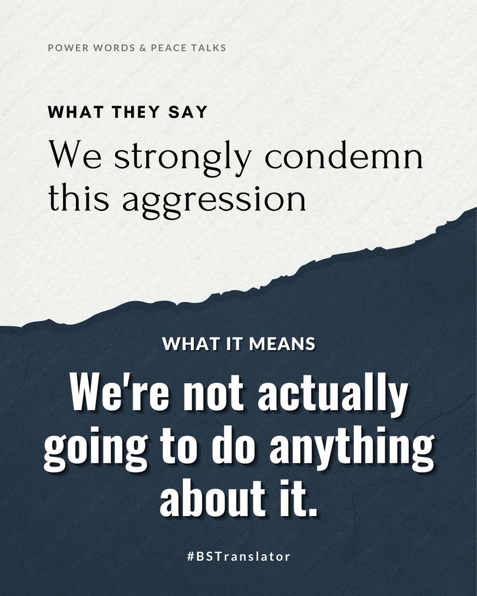 BS_Translator_'s tweet photo. The dictionary diplomats don't want you to have. Four phrases that sound noble but mask self-interest. Recognize these from recent headlines?

#BStranslator #DiplomaticBS #GlobalPolitics #InternationalRelations #ForeignRelations #Diplomacy https://t.co/xQJ8ytpZVk