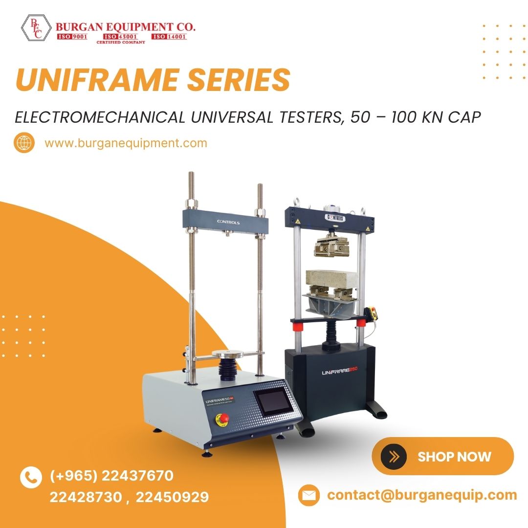BurganEquipco's tweet image. The UNIFRAME Series Electromechanical Universal Testers with 50 – 100 kN capacities offer outstanding precision for tensile, compression, and bending tests across various materials.
burganequipment.com
#UNIFRAMESeries #MaterialTesting #TensileTesting #BurganEquipmentCo