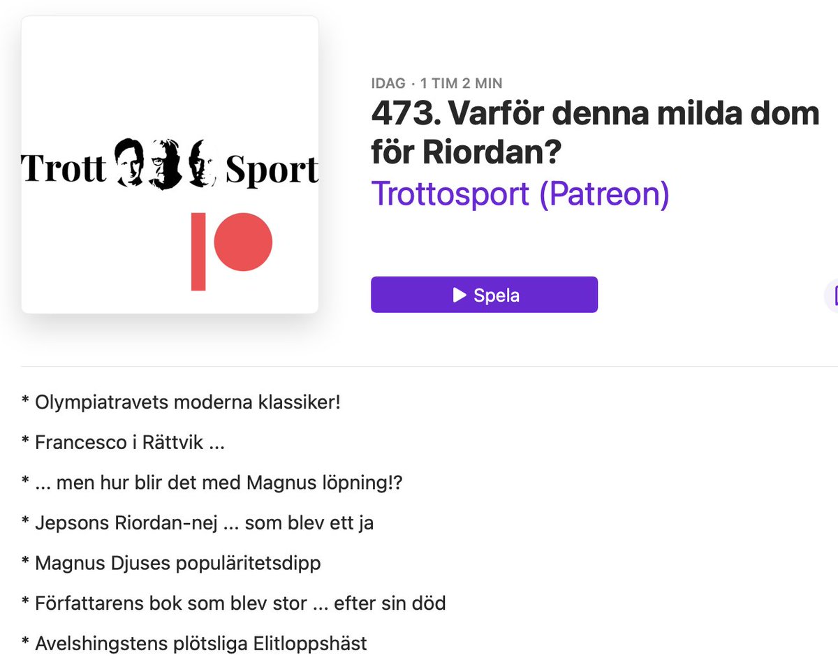 Frukost-lyssna eller förmiddagsdito, in med hörlurarna till lunch, till kvällen, natt? Eller: bara stötta oss för att vi möjligen är nåt så ovanligt som viktig/oberoende röst i travet. Bli prenumerant på länken nedan = få två avsnitt/vecka för bara 20 kr.
patreon.com/user?u=8719853