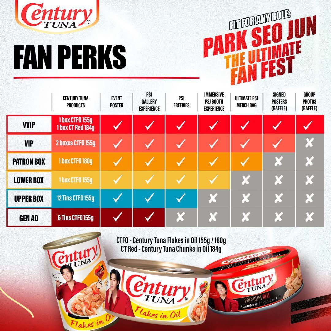 philconcerts's tweet photo. Seat plan, ticket prices, and fan benefits for the Century Tuna Presents FIT FOR ANY ROLE: PARK SEO JUN The Ultimate Fan Fest Live at the Araneta Coliseum on July 12, 2025

Tickets On-Sale: May 10 SAT 12PM
https://t.co/8wWVRx9CK1 and TicketNet outlets

#CenturyTunaOppa
#ParkSeoJunCenturyTunaPH2025
@WilbrosLive @Century_Tuna