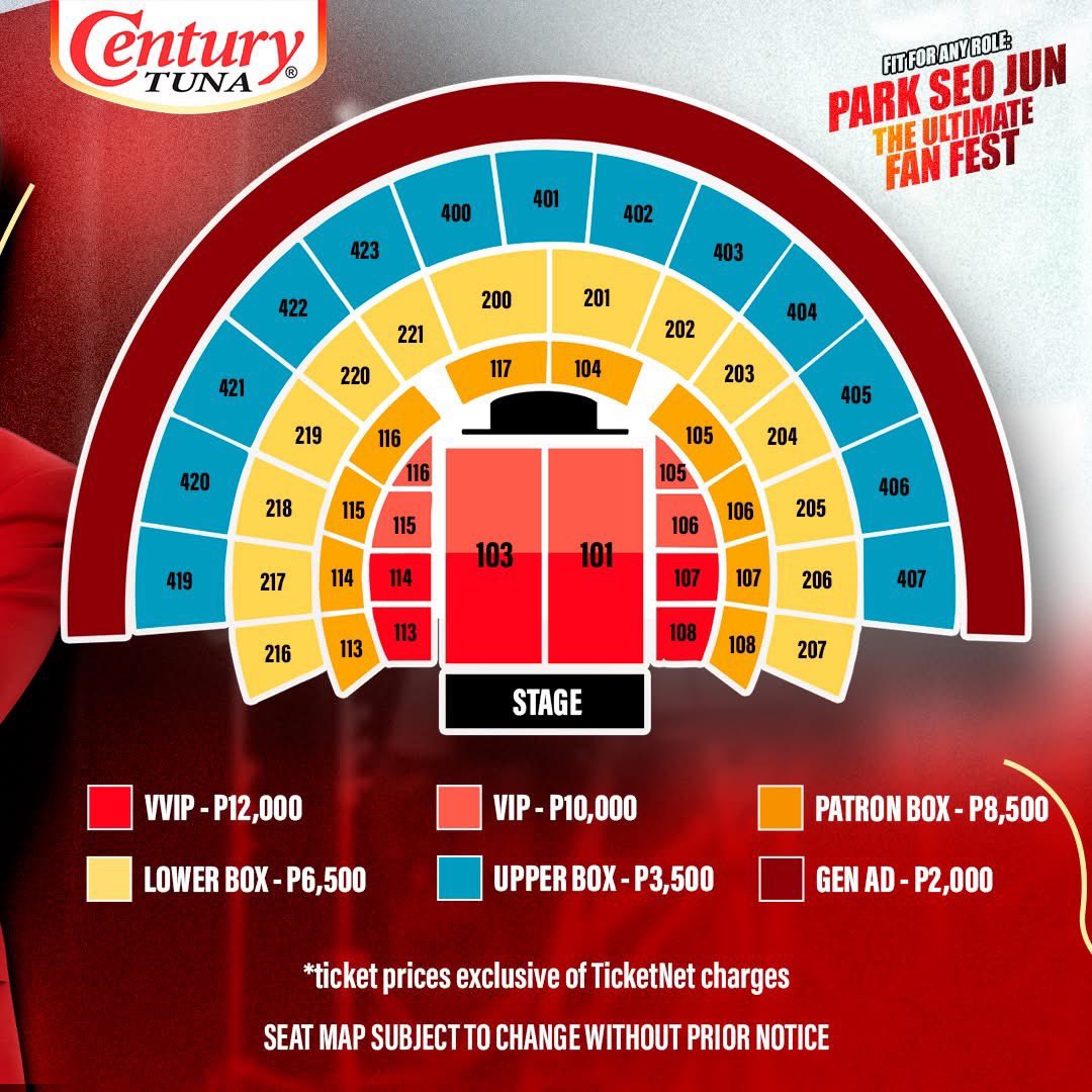 philconcerts's tweet photo. Seat plan, ticket prices, and fan benefits for the Century Tuna Presents FIT FOR ANY ROLE: PARK SEO JUN The Ultimate Fan Fest Live at the Araneta Coliseum on July 12, 2025

Tickets On-Sale: May 10 SAT 12PM
https://t.co/8wWVRx9CK1 and TicketNet outlets

#CenturyTunaOppa
#ParkSeoJunCenturyTunaPH2025
@WilbrosLive @Century_Tuna