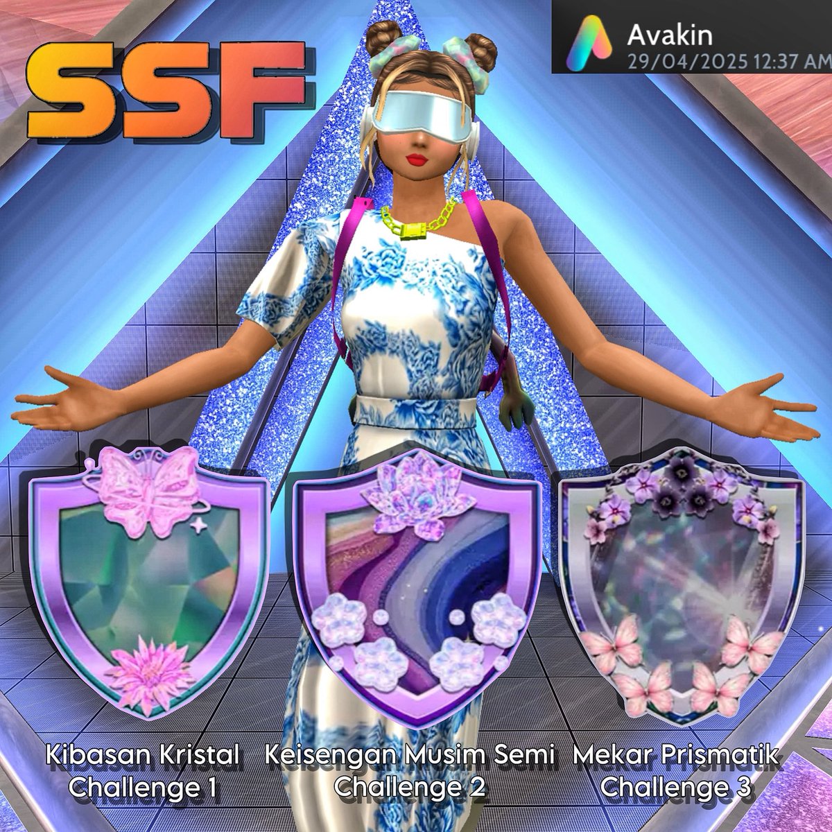 avakininfo_'s tweet photo. YEAYYY akhirnya badge SSF mendaraat jugaaa
Mission complete ✅🔅

Kibasan Kristal ❄️, Keisengan Musim Semi ☀️, Mekar Prismatik 🌸 semuaa masuk koleksi 💃🏽⚡️

Kalian udah masuk belum badge-nya? Yuk share juga~!” https://t.co/R0R9blY9ij