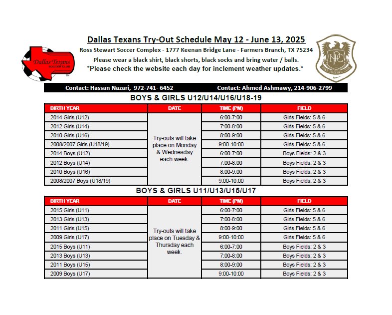 Dallas Texans ECNL Girls 2010 (@texansecnl10g) on Twitter photo Want to be a Dallas Texan? Tryouts for the 2025-2026 season are around the corner. Details below:
<a href="/DTexansSC/">Dallas Texans Soccer Club</a> <a href="/ECNLgirls/">ECNL Girls</a> <a href="/ImYouthSoccer/">ECNL/GA/Recruiting/College Soccer</a> <a href="/ImCollegeSoccer/">College Soccer Truth ™</a> <a href="/TopDrawerSoccer/">TopDrawerSoccer</a> <a href="/PrepSoccerTX/">Prep Soccer Texas</a> <a href="/PrepSoccer/">Prep Soccer ⚽️</a> Want to be a Dallas Texan? Tryouts for the 2025-2026 season are around the corner. Details below:
<a href="/DTexansSC/">Dallas Texans Soccer Club</a> <a href="/ECNLgirls/">ECNL Girls</a> <a href="/ImYouthSoccer/">ECNL/GA/Recruiting/College Soccer</a> <a href="/ImCollegeSoccer/">College Soccer Truth ™</a> <a href="/TopDrawerSoccer/">TopDrawerSoccer</a> <a href="/PrepSoccerTX/">Prep Soccer Texas</a> <a href="/PrepSoccer/">Prep Soccer ⚽️</a>