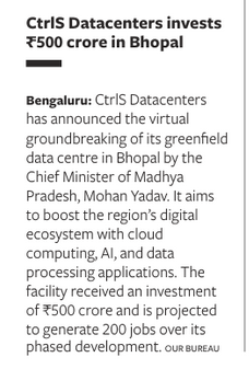 DigitalValley_'s tweet photo. #Ctrls Datacenters invests Rs 500 Cr in a greenfield data centre in #Bhopal https://t.co/PqpoWUadTr