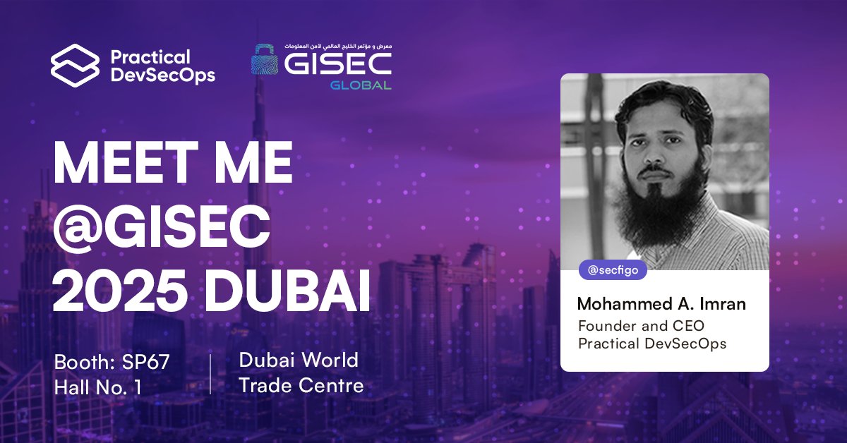 Practical DevSecOps (@pdevsecops) on Twitter photo The Practical DevSecOps team is ready at Stand SP67, Hall 1! <a href="/GISECGlobal/">GISEC GLOBAL</a>
Experience live demos of our AI Security and DevSecOps training environments. Meet our CEO <a href="/secfigo/">Mohammed A. Imran</a> and discuss your security training needs.
Transform theory into practice. May 6-9 at Dubai WTC #GISEC The Practical DevSecOps team is ready at Stand SP67, Hall 1! <a href="/GISECGlobal/">GISEC GLOBAL</a>
Experience live demos of our AI Security and DevSecOps training environments. Meet our CEO <a href="/secfigo/">Mohammed A. Imran</a> and discuss your security training needs.
Transform theory into practice. May 6-9 at Dubai WTC #GISEC