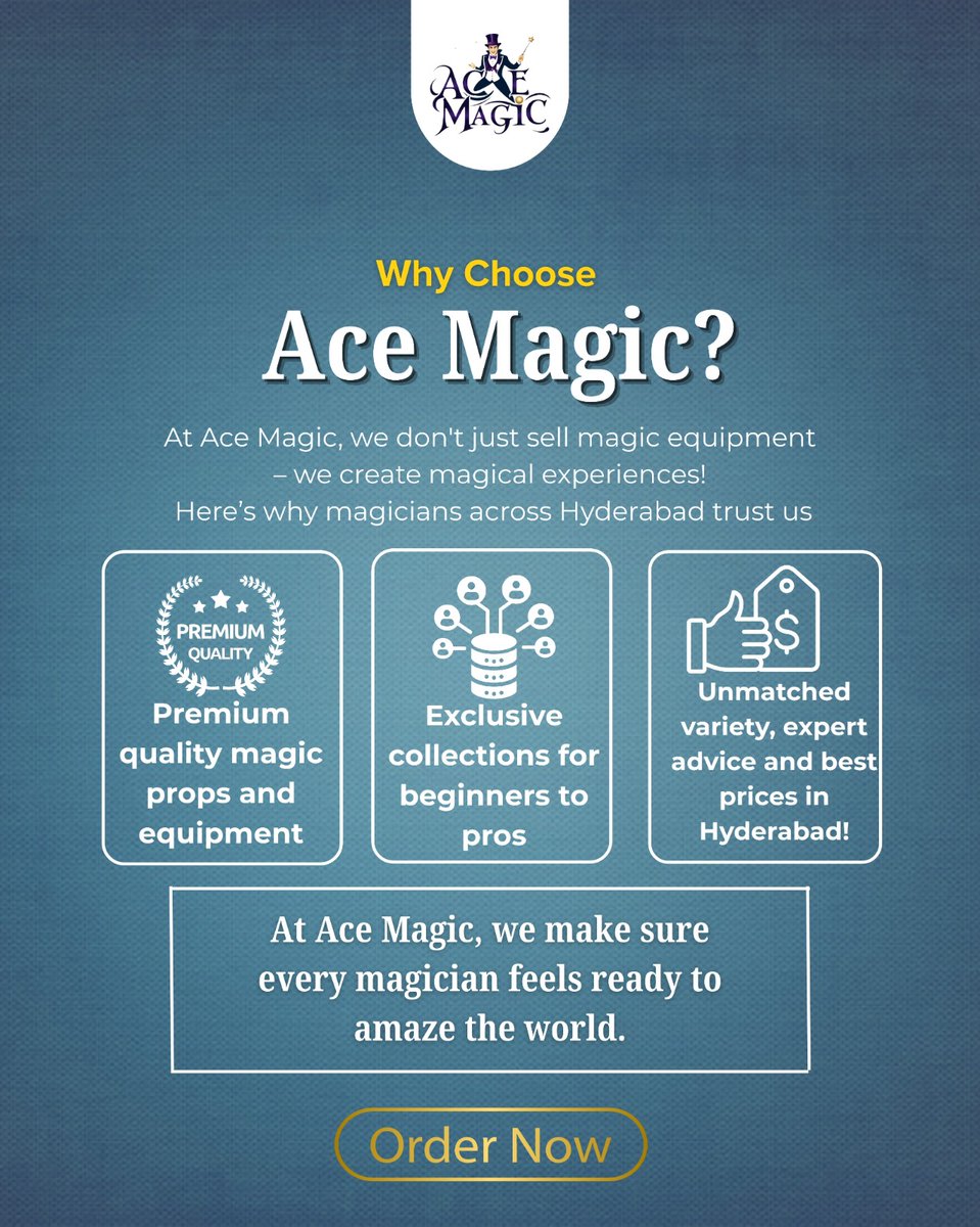 Acemagic2024's tweet image. 🎩✨ Unleash the Magic with Ace Magic! ✨🎩

#AceMagic #MagicPropsIndia #HyderabadMagicians #MagicEquipment #MagicianSupplies #StageMagic #MagicTricksIndia #BeginnerMagician #ProMagicianGear #MagicAccessories #IllusionistGear #MagicShopHyderabad #AceMagicIndia #MagicalExperience