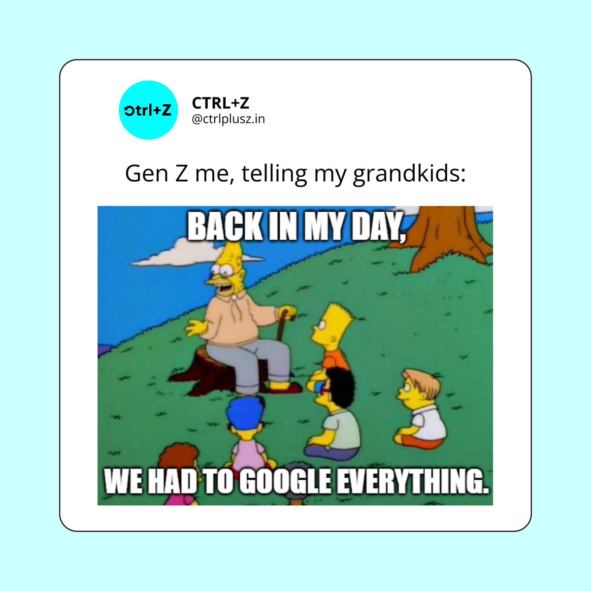 Team_CtrlZ's tweet photo. What’s the first thing you’ll tell your kids about our Gen Z era?
Comment below.
Part 1. Y’all want a Part 2?

Follow us for more short blogs and vibes!

#trendingnow #Trending #India #GenZ #meme #funny #viral #genzvoices #zoomer #Simpsons https://t.co/GEk0dsAOdT
