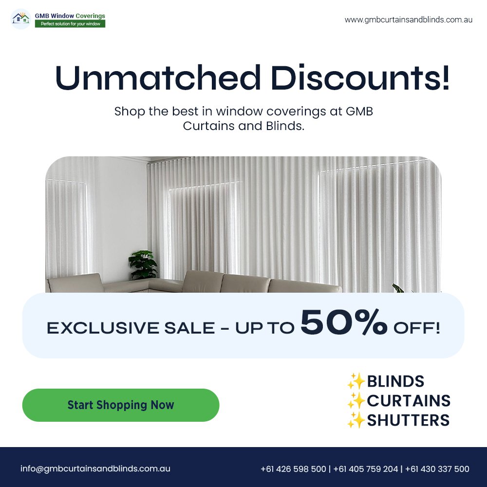 gmb_window's tweet photo. 🏠 CREATE YOUR DREAM HOME LOOK! 🏠
Get up to 50% OFF Blinds, Curtains &amp; Shutters
✨ Style, comfort, and function combined
Limited Time • Premium Quality
📞 +61 426 598 500 | +61 405 759 204 | +61 430 337 500

🌐 https://t.co/q927j8zQpP
#StylishSpaces #CurtainsAustralia https://t.co/aXdgeHVbo3