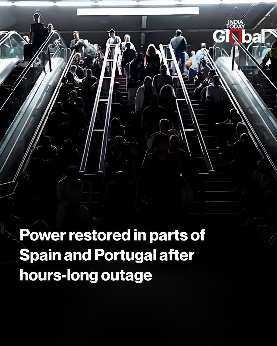 ITGGlobal's tweet photo. Power began to be restored in parts of Spain and Portugal after a massive outage in both countries led to the grounding of flights, halting public transport, and forcing hospitals to suspend routine operations.
#Spain #Portugal #PowerOutrage #PowerRestored #IndiaTodayGlobal https://t.co/BCZfms0wJZ