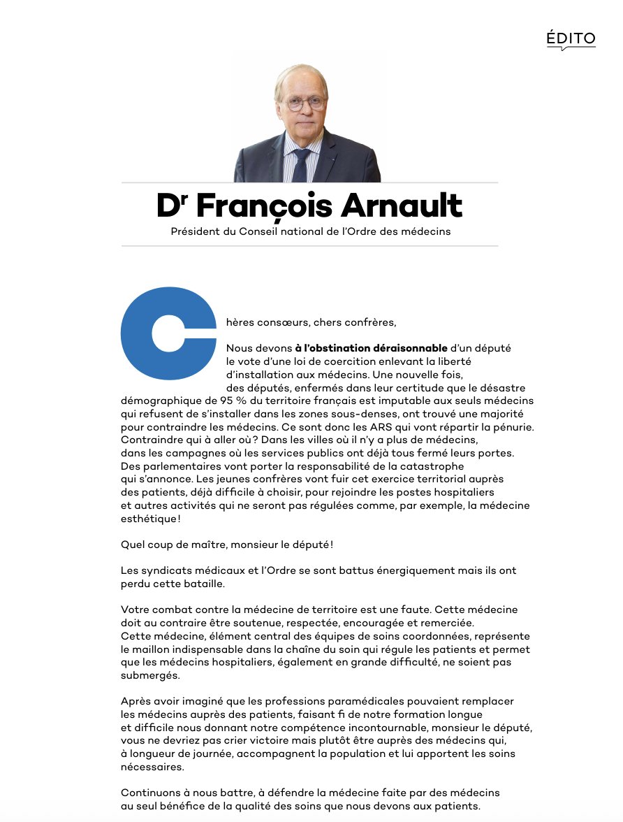 Ordre des Médecins (@ordre_medecins) on Twitter photo La coercition n'est jamais la bonne solution !
Retrouvez l'édito de notre président <a href="/FranoisArnault2/">François Arnault</a> disponible dans le Bulletin de l'Ordre National des Médecins 👇
conseil-national.medecin.fr/publications/b… La coercition n'est jamais la bonne solution !
Retrouvez l'édito de notre président <a href="/FranoisArnault2/">François Arnault</a> disponible dans le Bulletin de l'Ordre National des Médecins 👇
conseil-national.medecin.fr/publications/b…