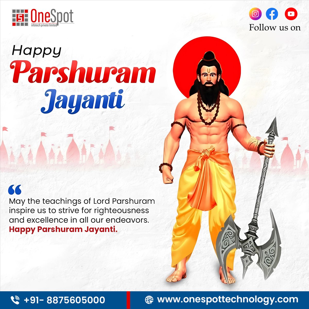 Sumit0027Singh's tweet photo. 🙏Happy Parshuram Jayanti ✨
:
✨ May the divine spirit of Lord Parshuram guide us towards truth, strength, and righteousness. ✨
:
📞 Contact us: +91-8875605000
🌐 https://t.co/6o78eDnXGw

#ParshuramPuja #DivineWarrior #CulturalHeritage #FestiveSpirit #HinduTradition #dharma https://t.co/vGjO8DjLb7