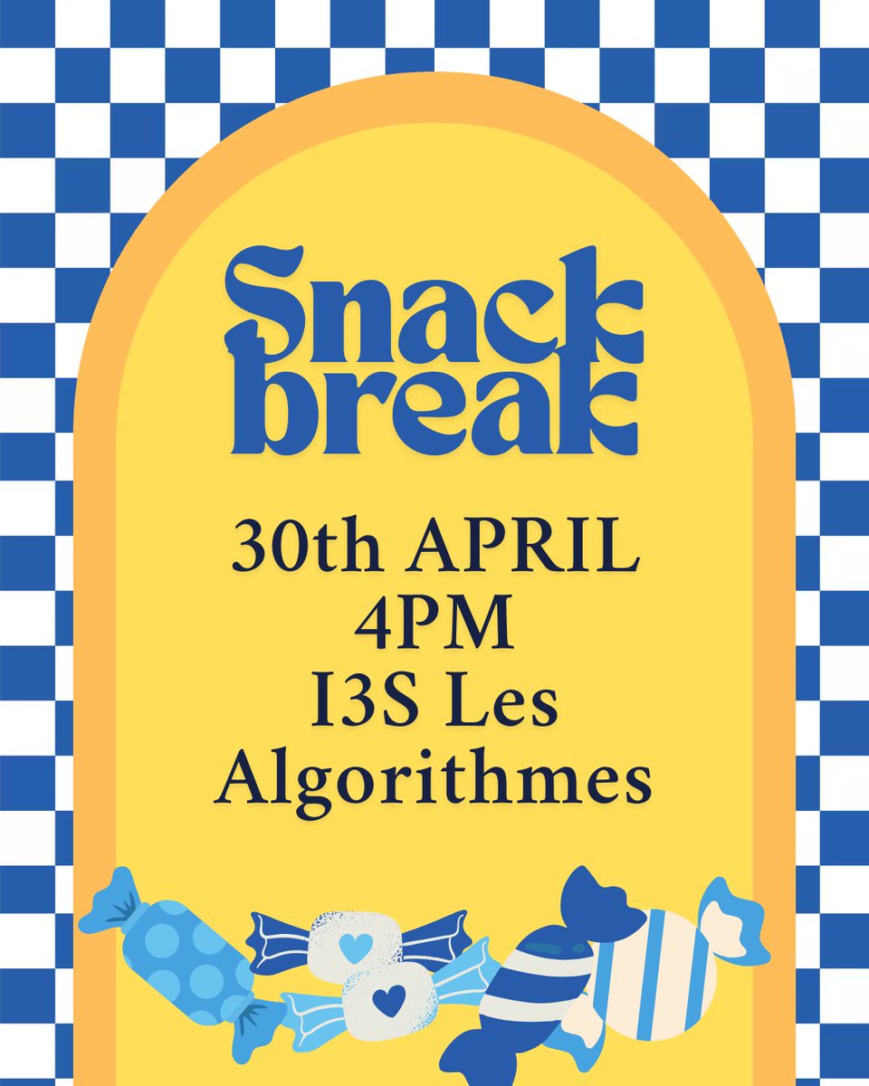 ADSTIC is pleased to invite you to our Snack Break.

It will take place on Wednesday, the 30th of April 2025 starting at 4 PM (16h00) at the Algorithmes cafeteria (Les Algorithmes - bât. Euclide B - 2000 route des Lucioles - Sophia Antipolis, level 0).

docs.google.com/forms/d/e/1FAI…