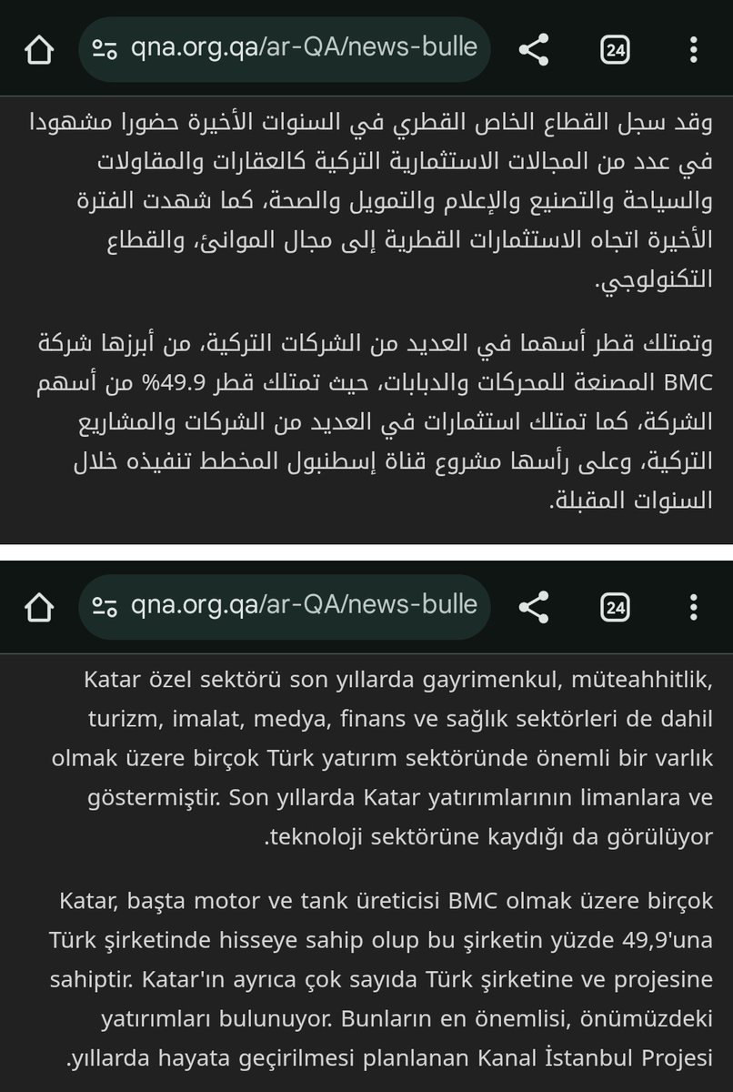 metincih's tweet photo. Kanal İstanbul Katar'da resmi olarak dile getiriliyor mu diye merak ettim. Evet, öyleymiş. Katar Emiri'nin birkaç ay önceki Erdoğan ziyaretine ilişkin haberde Katar'ın Kanal İstanbul'a yatırım yaptığı duyurulmuş. (Kaynak: Katar Resmi Haber Ajansı  - QNA). https://t.co/v4nwVpfF73 https://t.co/HHs9U2dTDc