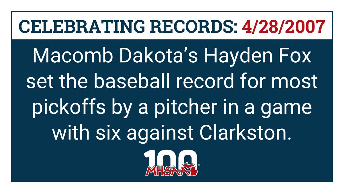 MHSAA (@mhsaa) on Twitter photo ⚾️ #MHSAA100 #record >> On this day in 2007...
#baseball #macombdakota
<a href="/Dakota_Cougars/">Dakota HS Athletics</a> <a href="/DakotaBaseball/">Dakota Baseball</a> ⚾️ #MHSAA100 #record >> On this day in 2007...
#baseball #macombdakota
<a href="/Dakota_Cougars/">Dakota HS Athletics</a> <a href="/DakotaBaseball/">Dakota Baseball</a>