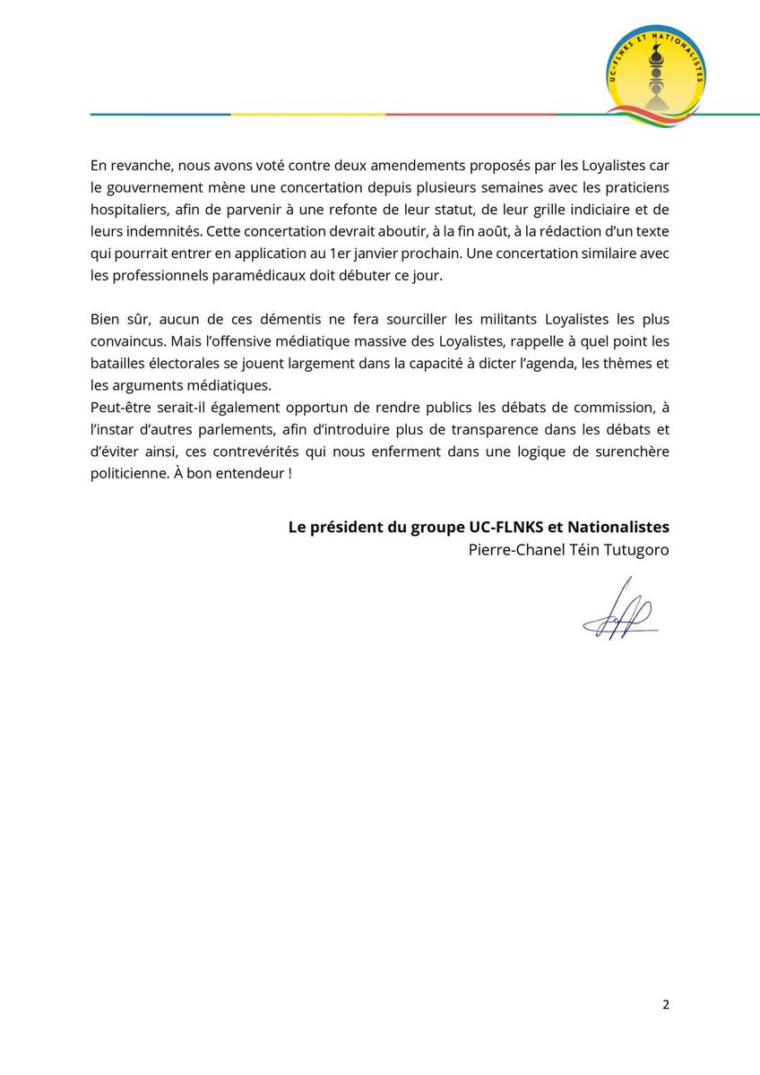 Communiqué <a href="/GroupeUcFlnks/">Groupe UC-FLNKS et Nationalistes</a>