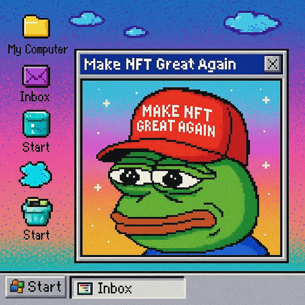 Mint fatigue? 
We’re loading a fresh .exe called MAKE NFT GREAT AGAIN — press Start if you’re still bullish. 
🐸🍕🖱️

#NFTSYD #MakeNFTGreatAgain #CryptoMemes #Web3Culture  #Pepe #NFTCommunity #CryptoArt