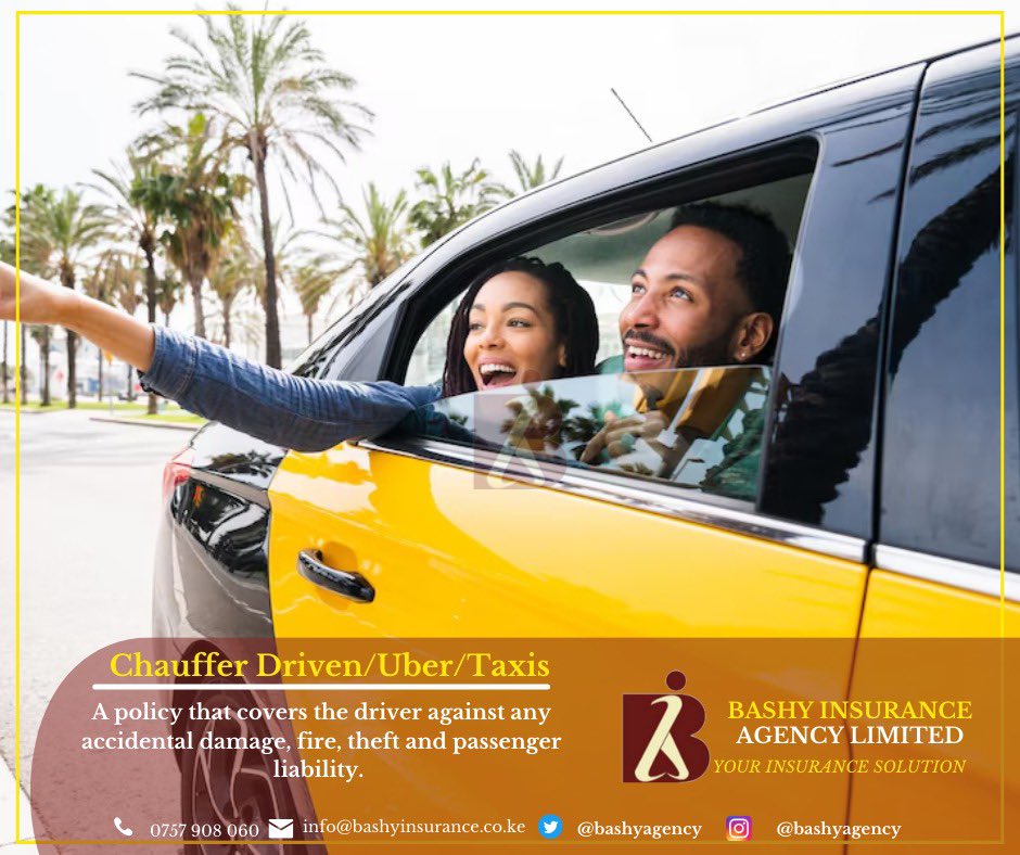 BashyAgency's tweet photo. Covers accidental loss or damage to insured motorvehicles and/or death, bodily injury or loss or damage to property of third parties arising out of use of motorvehicles owned and/or operated by the insured.
Reach us 0757908060 or info@bashyinsurance.co.ke https://t.co/mf0xjPCpW5