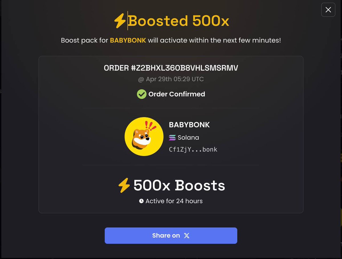 One more 500X Boost Paid🔥

let’s go $BABYBONK

knock those fudders!!