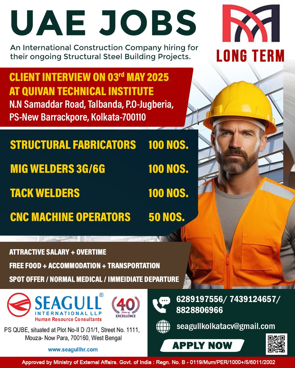 hrd1_seagull's tweet photo. 🇦🇪UAE Jobs 
💻Client Interview On 3rd May At Quivan Technical Institute
📍Location - Kolkata
 .

.

.
#uaejobs #seagull #structuralfabricator #tackwelder #cncmachineoperator https://t.co/RtSjycgWMz