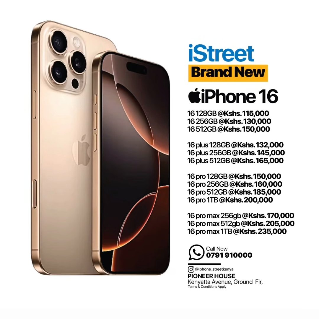 iStreetKenya's tweet image. Style? Check.
Speed? Unmatched.
Camera? Unreal.
When you buy the iPhone 16 at iStreet Kenya, you get a free phone cover, screen protector
and setup. Visit us at Kenyatta Avenue, Pioneer House, shop no.12, ground floor. istreet.co.ke