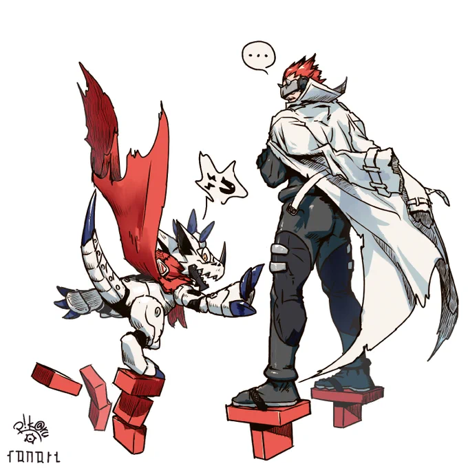リク絵スト消化。デジモンより、ガンクゥモン(とハックモン)#FanArt 