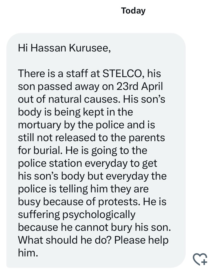 HKurusee's tweet photo. A DM I got. 

A father begging police to release his deceased son’s body by going to police everyday cause he wants to bury him and police responding “we are busy due to protests” 

@min_mohst @PoliceMv @MMuizzu 👏 https://t.co/twi7bEmQFq