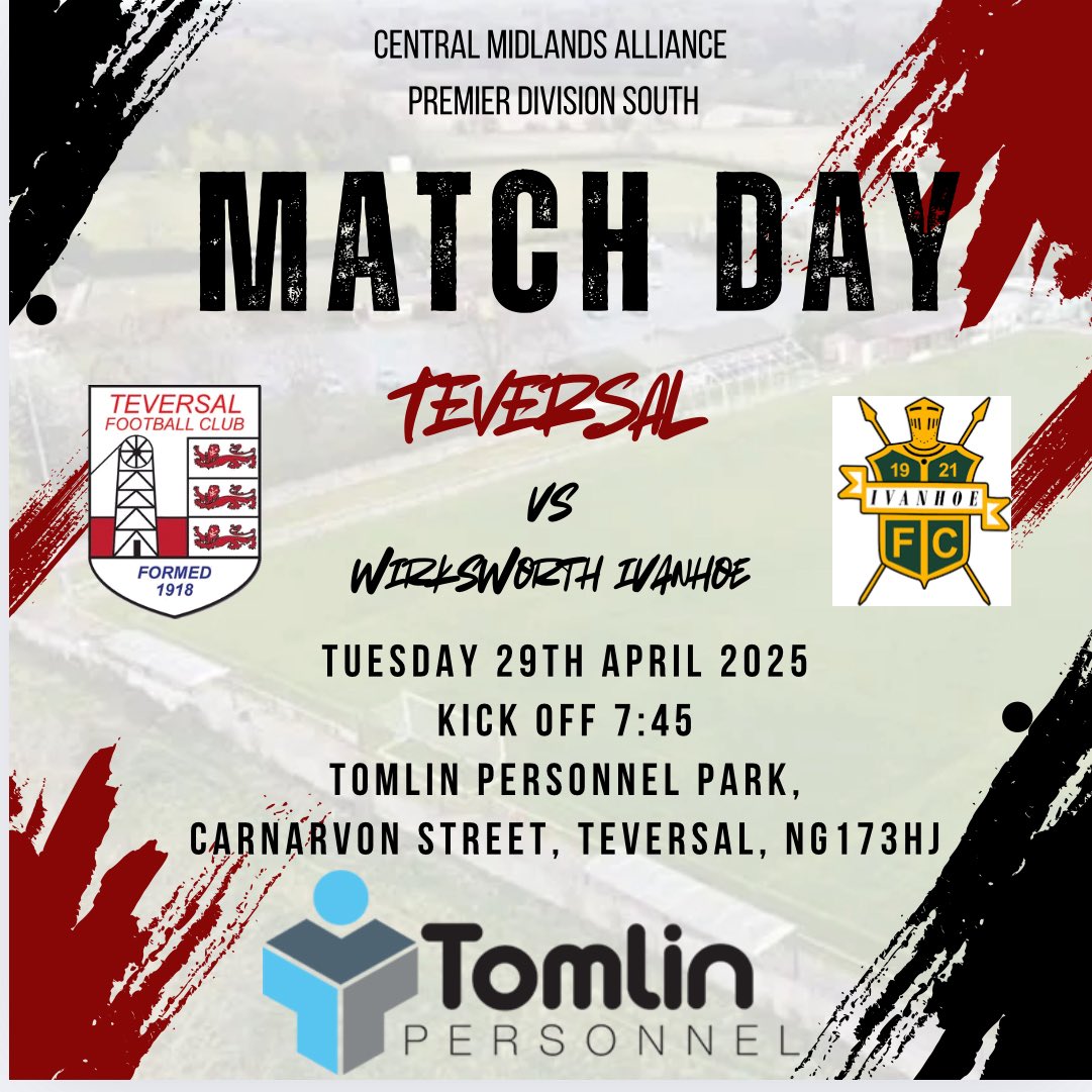 MASSIVE game for the club tonight, get behind the boys to help us over the line, lets get to 8 unbeaten.

🏟️ <a href="/TomlinPersonnel/">TomlinPersonnel</a> Park
🎟️ Adults £4 Kids/Concessions £2
🎫 U’16 free with a paying adult
🧣 Programmes/Badges/Scarfs
🍔 Tevie Tea Room
🍺 <a href="/Tevie_bar/">Tevie_bar</a>
#upthetevie #nonleague