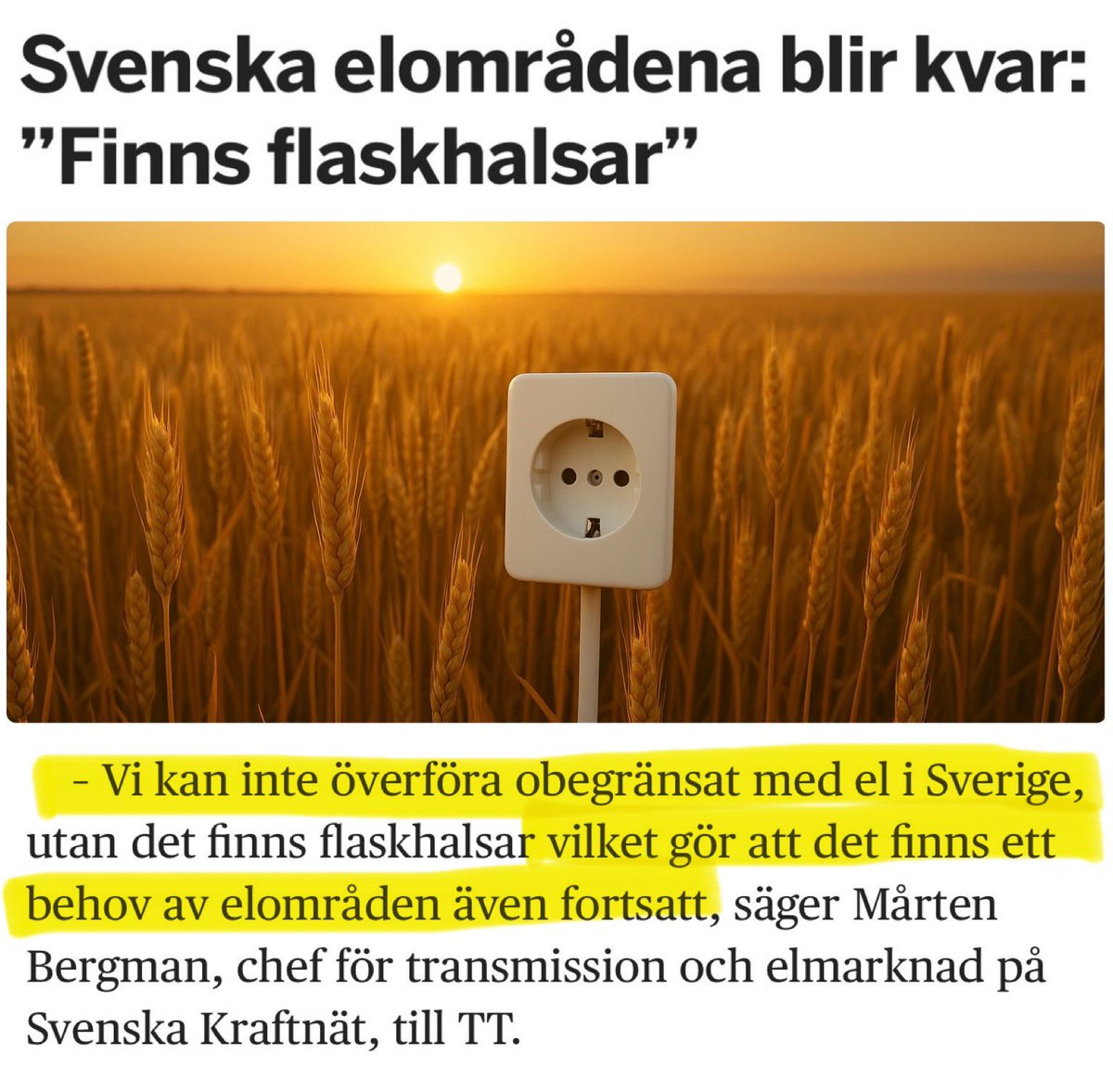 Elprisområdena behålls för att Skydda Stockholm mot högre elpriser och tvingar södra Sverige ta smällen för kärnkraftsnedläggningarna. Ett intressant motdrag vore om södra Sverige introducerade spannmålsområden. ”Ett Franskbröd i Stockholm? 600 spänn. Vi kan inte överföra
