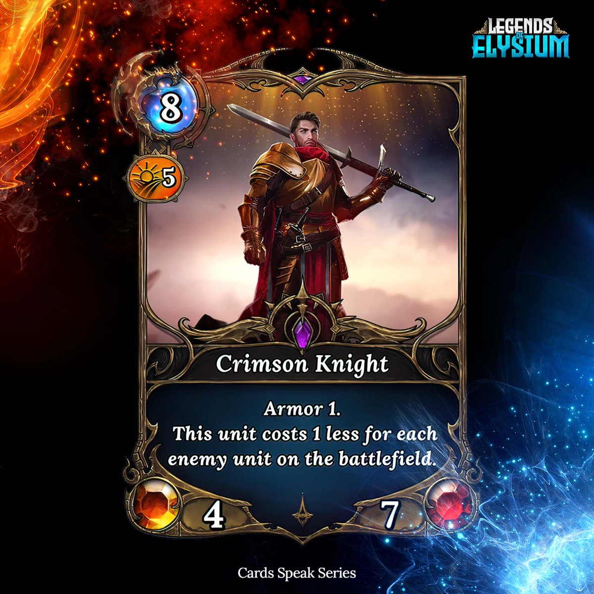 “I get cheaper the more enemies there are.
Because I love being outnumbered.”
– Crimson Knight (and his inner demons)

#CardSpeak #LegendsOfElysium $LOE