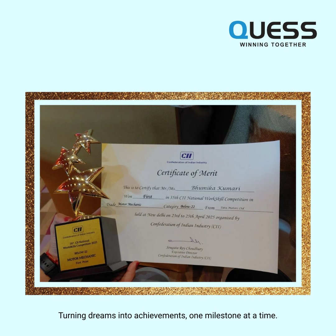 QSS_India's tweet photo. We are proud to celebrate a moment of incredible achievement! 
https://t.co/AJ3hvh8vzh 

#SkillDevelopment #ProudMoment #NAPS #QuessCorp #CII #WorkSkillsCompetition #FutureReadyTalent https://t.co/oCP3oUVKxI