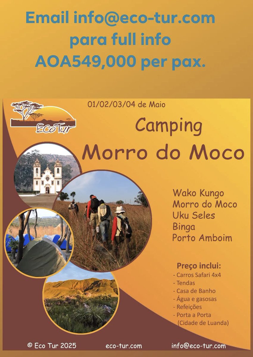4 day expedition to climb Angola’s highest point Morro do Moco this long weekend. More info email info@eco-tur.com