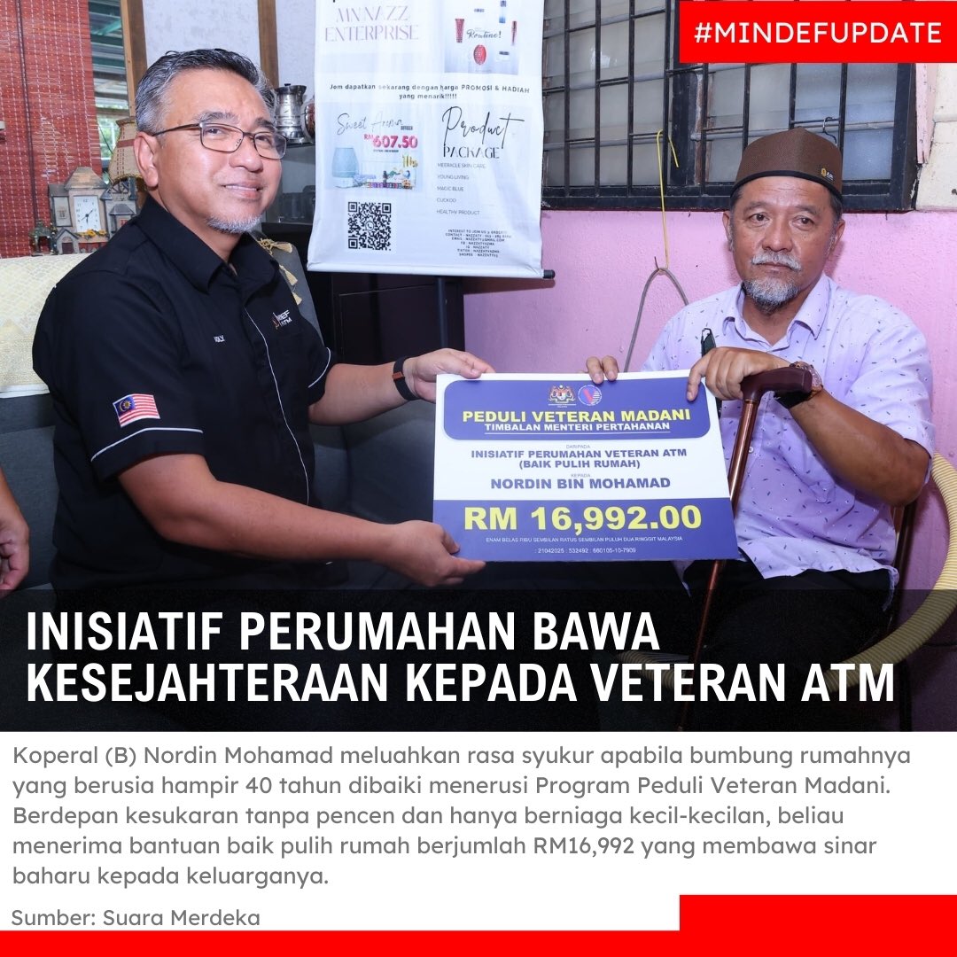JHEVATMofficial's tweet image. Inisiatif Perumahan Bawa kesejahteraan kepada Veteran ATM
Baca lanjut: suaramerdeka.com.my/program-peduli…
#MindefUpdate
#MindefMalaysia
#VeteranATM
#InisiatifPerumahanVeteranATM

facebook.com/share/p/18hHYf…