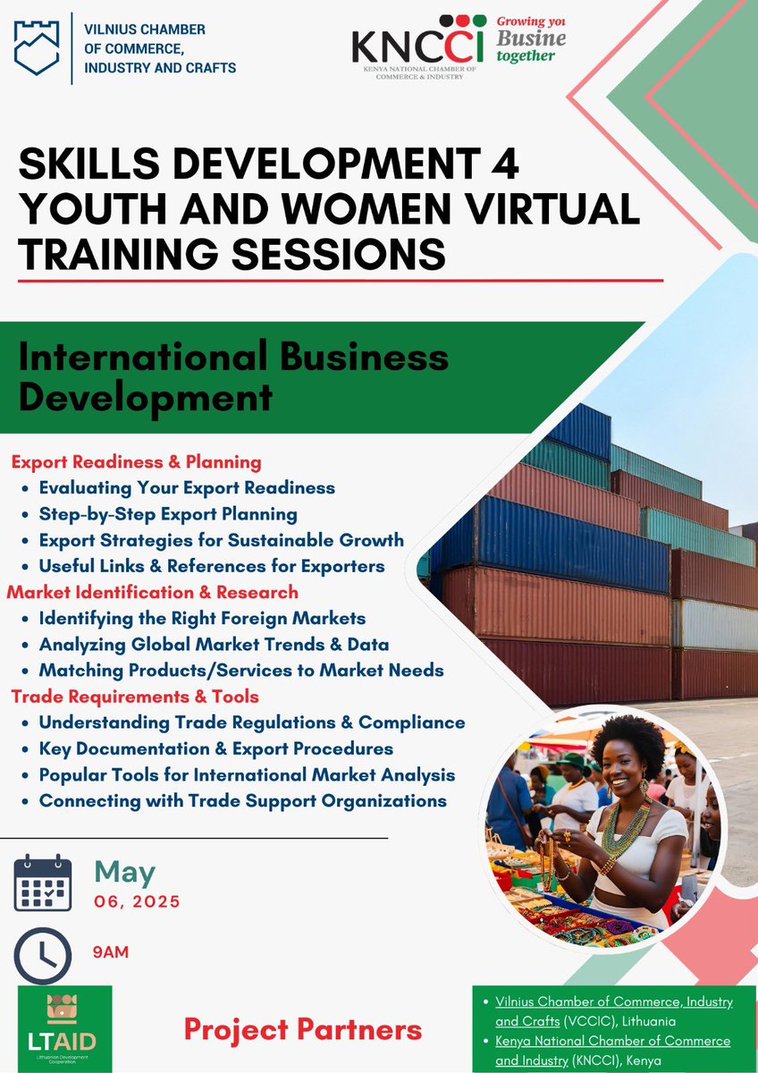 🌍 Expand Beyond Borders – International Business Development Training

🚀 Ready to take your business global?
Join our dynamic training session designed to equip you with the skills and tools you need to successfully plan, prepare, and launch into international markets!

What